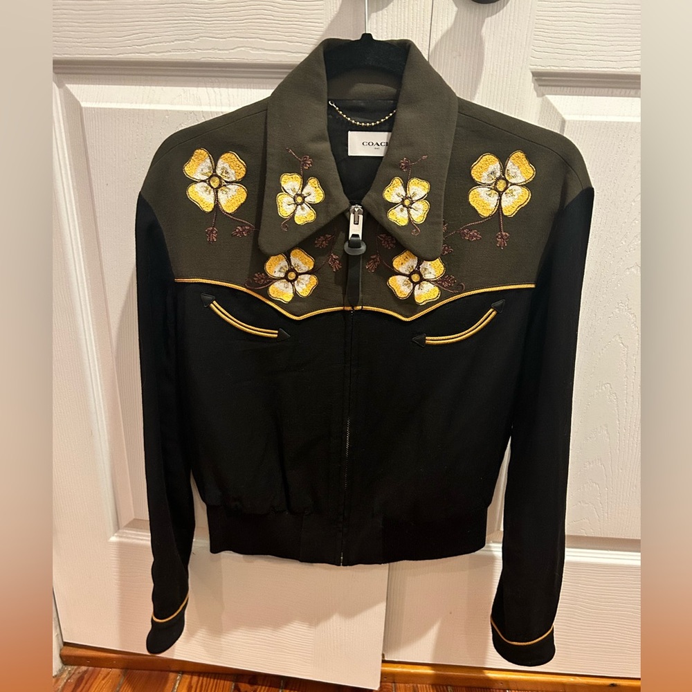 Coach Floral Embroidered Jacket Black Size 4